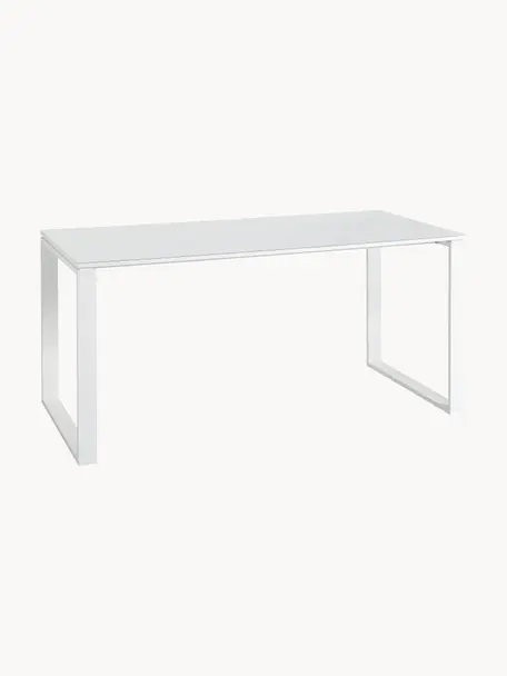 Schreibtisch Monteria aus Holz und Metall, Tischplatte: Spanplatte mit Melaminhar, Gestell: Metall, pulverbeschichtet, Weiß, B 160 x T 80 cm