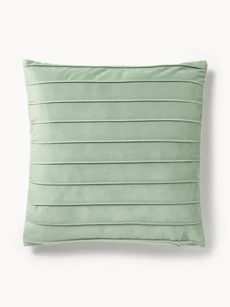 Poszewka na poduszkę z aksamitu Lola, Aksamit (100% poliester), Szałwiowy zielony, S 40 x D 40 cm