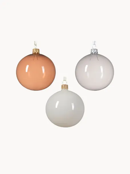 Weihnachtskugeln Shades, 6er-Set, Glas, Weiß, Hellgrau, Orange, transparent, Ø 8 cm