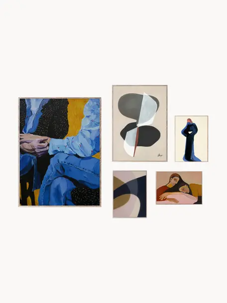 Poster Artwall no. 10 mit Rahmen, 5er-Set, Rahmen: Kiefernholz, Front: Plexiglas, Mehrfarbig, Set mit verschiedenen Größen