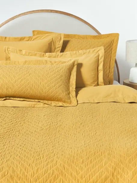 Baumwoll-Bettdeckenbezug Jonie mit strukturierter Oberfläche und Stehsaum, Senfgelb, B 200 x L 200 cm
