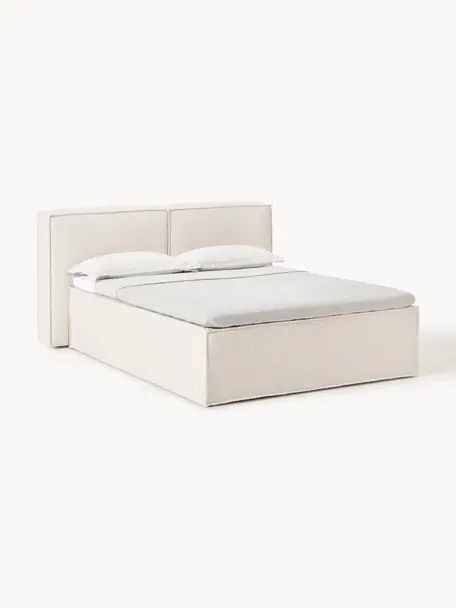 Kontinentální bouclé postel Lennon, Tlumeně bílá, Š 140 cm, D 200 cm, stupeň tvrdosti H3