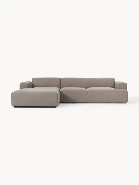 Ecksofa Melva (4-Sitzer), Bezug: 100% Polyester Der hochwe, Gestell: Massives Kiefernholz, Spa, Füße: Kunststoff Dieses Produkt, Webstoff Taupe, B 319 x T 195 cm, Eckteil links