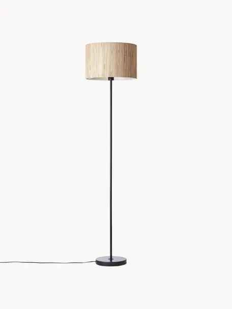 Stojací lampa z mořské trávy Wimea, Světle béžová, černá, V 162 cm