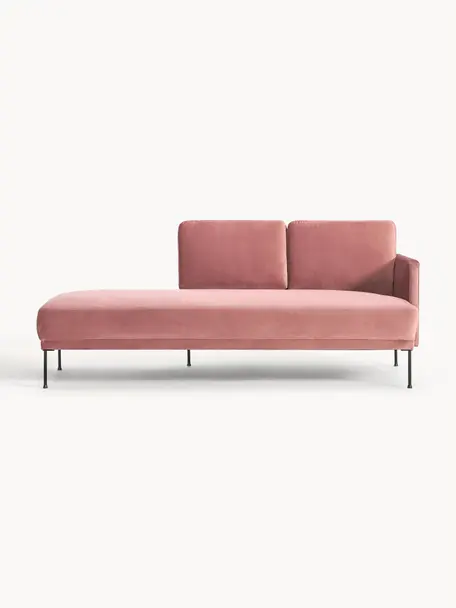 Fluwelen chaise longue Fluente, Bekleding: fluweel (hoogwaardig poly, Frame: massief grenenhout, Poten: gepoedercoat metaal Dit p, Fluweel oudroze, B 202 x D 85 cm, rugleuning rechts