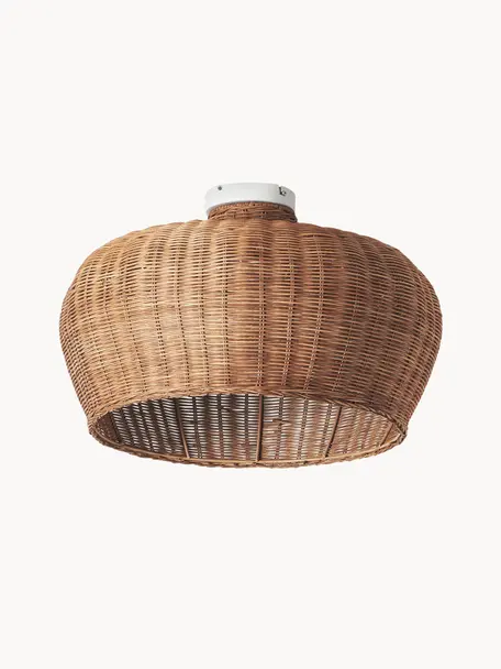 Plafonnier en rotin Krisa, Métal, rotin, Brun, larg. 50 x haut. 32 cm