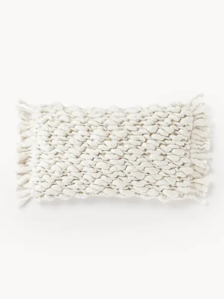Ručně vyrobený hrubě pletený povlak na polštář Belen, Krémově bílá, Š 30 cm, D 50 cm