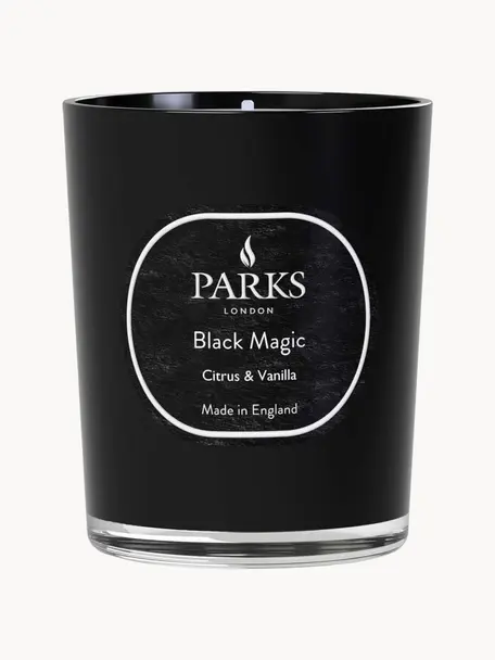 Duftkerze Black Magic (Zitrus, Vanille, Patschuli & Lavendel), Behälter: Glas, Deckel: Metall, Zitrus & Vanille, Ø 7 x H 9 cm