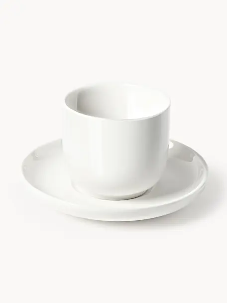 Tazze caffè in porcellana con piattino Nessa 4 pz, Porcellana a pasta dura di alta qualità, Bianco latte lucido, Ø 7 x Alt. 6 cm, 90 ml