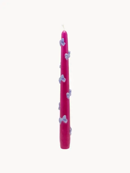 Handgefertigte Stabkerzen Bows mit 3D-Schleifen, 2 Stück, Paraffin, Pink, Lavendel, Ø 2 x H 25 cm