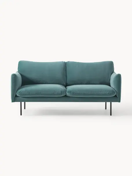 Samt-Sofa Moby (2-Sitzer), Bezug: Samt (Hochwertiger Polyes, Gestell: Massives Kiefernholz, Füße: Metall, pulverbeschichtet, Samt Petrol, B 170 x T 95 cm