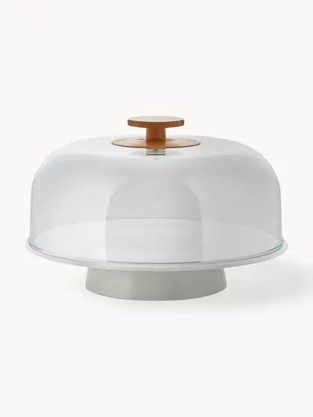 Fuente campana de porcelana Mattina, Asa: madera de bambú, Greige, blanco, transparente, Ø 32 x Al 22 cm