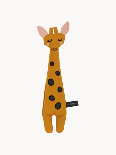 Peluche enfant coton Giraffe, Jaune, noir, rose, larg. 8 x haut. 30 cm