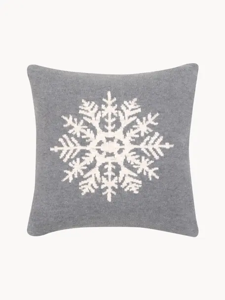 Kissenhülle Snowflake mit Schneeflockenmotiv, Baumwolle, Grau, Cremeweiß, B 40 x L 40 cm
