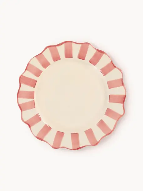 Ručne vyrobený plytký tanier Scalloped, Kamenina, Staroružová, biela, Ø 27 cm