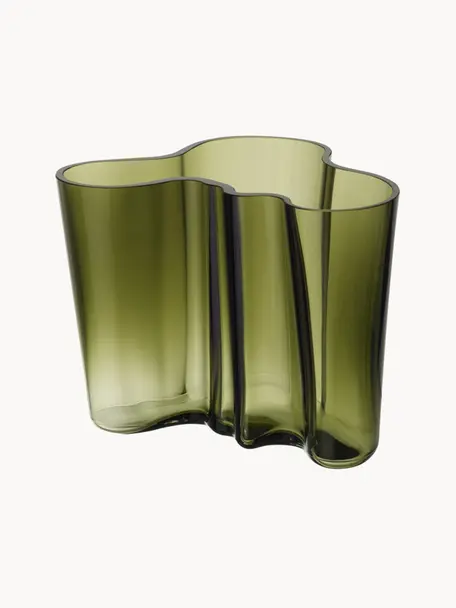 Mundgeblasene Vase Alvar Aalto, H 16 cm, Glas, mundgeblasen, Grün, transparent, B 21 x H 16 cm