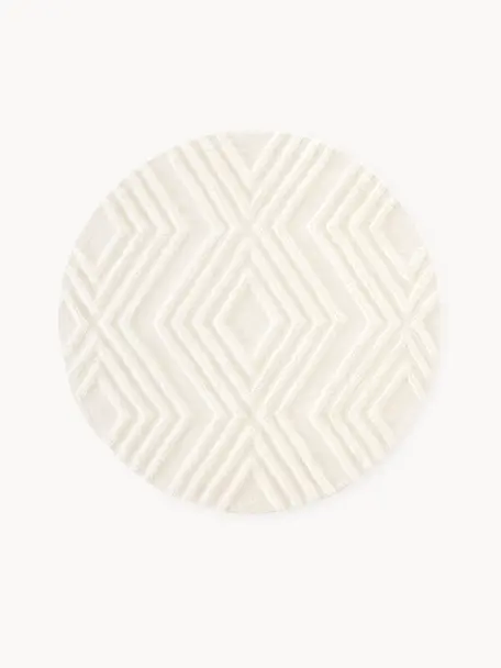 Tappeto rotondo in cotone con struttura in rilievo Ziggy, 100% cotone, Bianco crema, Ø 120 cm (taglia S)