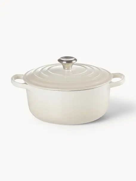 Cocotte ronde en fonte émaillée Signature Collection, Fonte, émaillée, Tons blanc cassé, Ø 20 x haut. 12 cm, 2,4 L