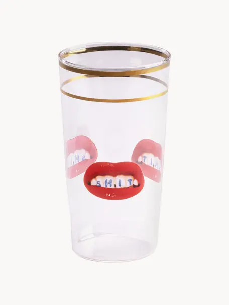 Szklanka Lips, We wzór z czerwonymi ustami z napisem, Ø 7 x W 13 cm, 375 ml