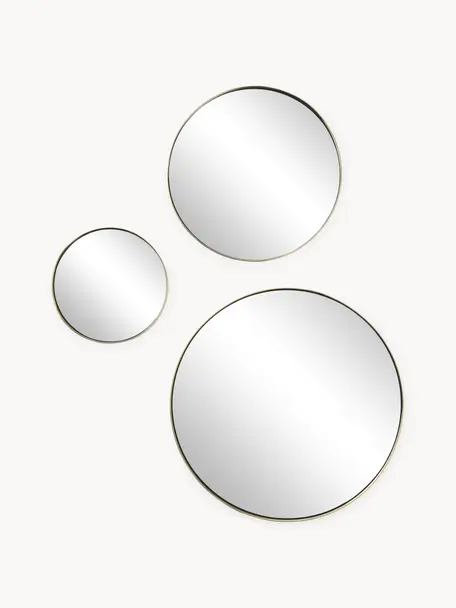 Rundes Wandspiegel-Set Lacie, 3er-Set, Rahmen: Metall, beschichtet, Rückseite: Mitteldichte Holzfaserpla, Spiegelfläche: Spiegelglas, Goldfarben, Set mit verschiedenen Größen