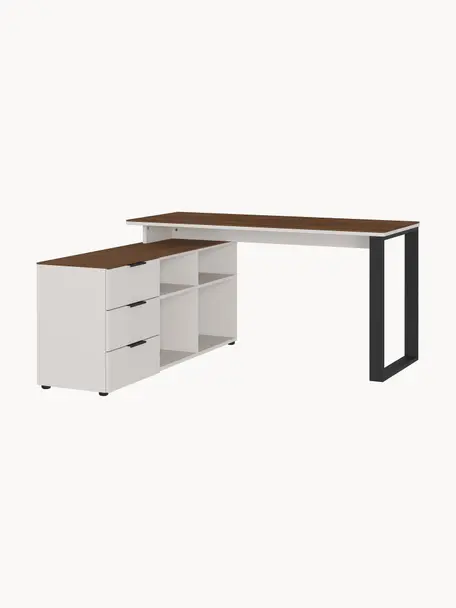 Bureau Ancona met ingebouwd bureaurek, Lichtbeige, hout in notenlook, B 145 x D 60 cm