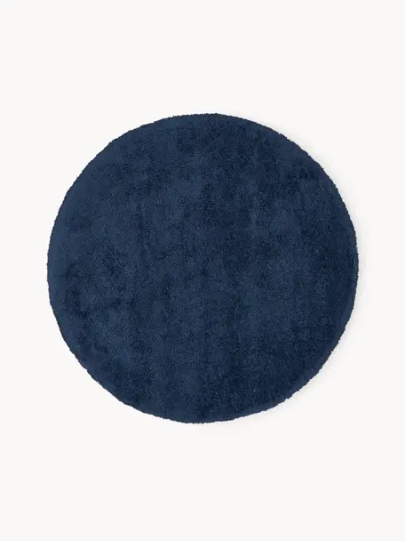 Tapis rond moelleux à poils longs bleu foncé Leighton, Bleu foncé, Ø 120 cm (taille S)