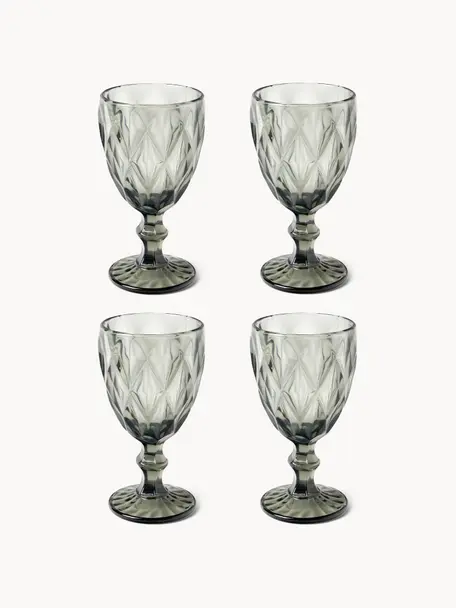 Copas de vino con patrón texturizado Colorado, 4 uds., Vidrio, Gris, Ø 9 x Al 17 cm, 320 ml