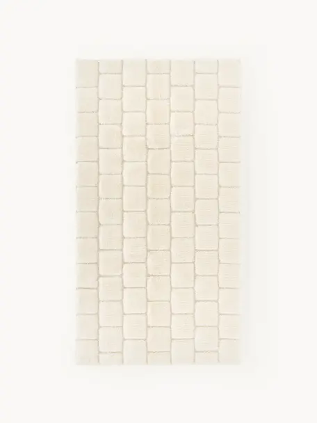 Tapis tissé à la main avec surface texturée Adley, 78 % laine, 20 % coton, 2 % polyester

Les tapis en laine peuvent perdre des fibres lors des premières semaines et des peluches peuvent se former, ce phénomène est naturel et diminue à mesure de votre usage et du temps, Blanc crème, larg. 80 x long. 150 cm (taille XS)