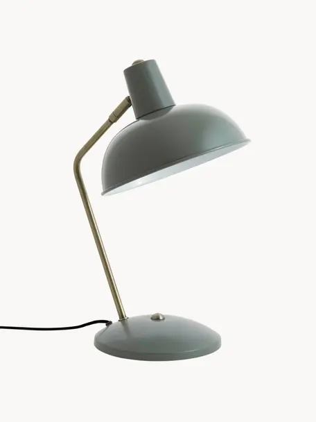 Retro-Schreibtischlampe Hood, Lampenschirm: Metall, lackiert, Lampenfuß: Metall, lackiert, Grün, Messingfarben, B 20 x H 38 cm