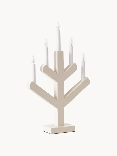 Holz-Fensterleuchter Vinga mit LED-Kerzen, Gestell: Holz, Beige, Weiß, B 32 x H 50 cm
