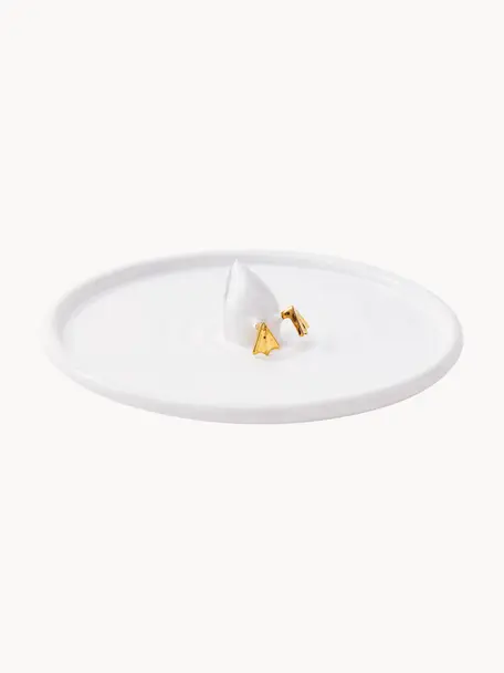 Handgefertigte Keramik-Servierplatte Diving Duck, Keramik, Weiß, Goldfarben, Ø 40 cm