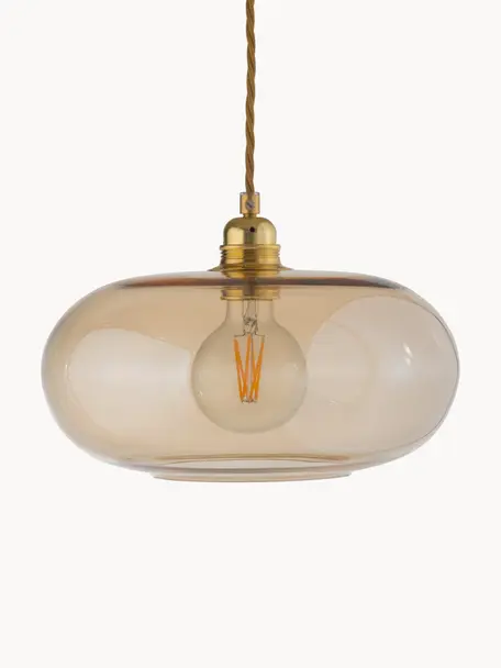 Lámpara de techo pequeña Horizon, Pantalla: vidrio tintado, Estructura: metal recubierto, Cable: cubierto en tela, Beige, dorado, Ø 29 x Al 18 cm