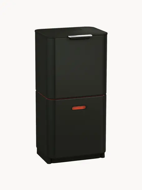 Afvalemmer Totem met aparte recycling unit, 2 x 30 L, Houder: gecoat edelstaal, Deksel: kunststof, Zwart, B 39 x D 37 cm, 60 L