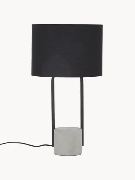 Lámpara de mesa grande de cemento Pipero, Pantalla: tela, Cable: cubierto en tela, Negro, gris, Ø 28 x Al 51 cm