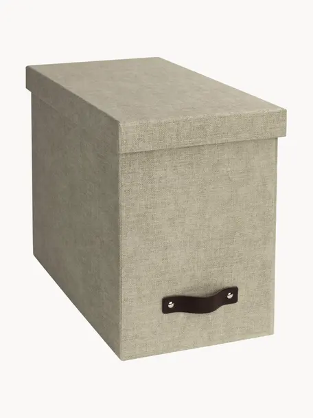 Caja organizadora Jahan, Caja: canvas, cartón rígido (10, Asa: cuero, Verde oliva, marrón, L 19 x An 35 cm