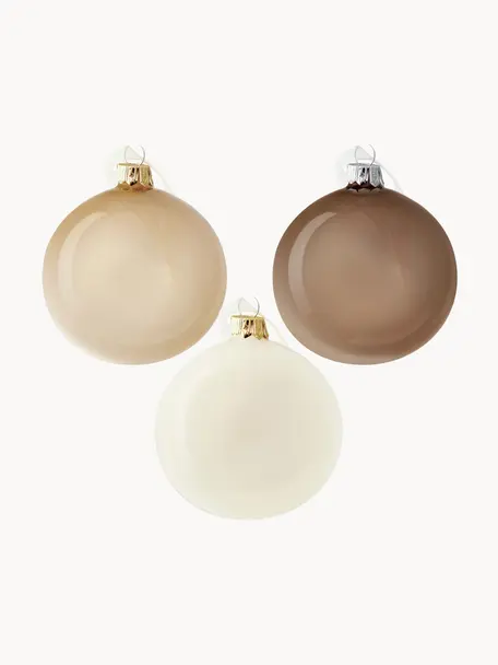 Mundgeblasene Weihnachtskugeln Shiny, 6er-Set, Glas, Weiß, Hellbeige, Taupe, transparent, Ø 8 cm