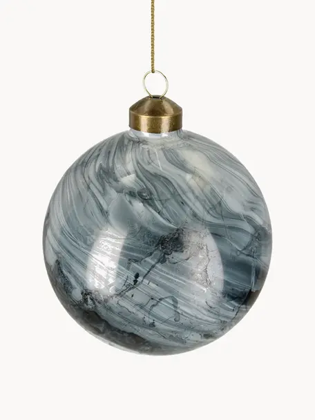 Weihnachtskugeln Marble in Marmoroptik, 6 Stück, Glas, Graublau, Weiß, dunkel, Ø 10 cm