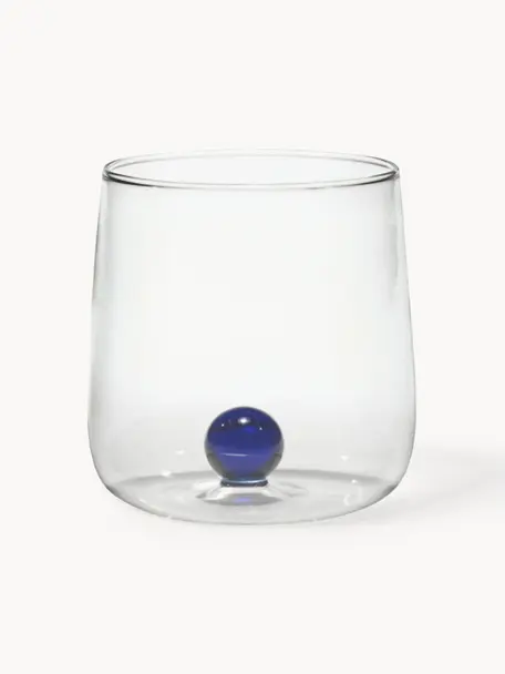 Mondgeblazen waterglazen Bilia van borosilicaatglas, 6 stuks, Borosilicaatglas, mondgeblazen 

Ontdek de veelzijdigheid van servies van borosilicaatglas thuis! 
Borosilicaatglas is een hoogwaardig, betrouwbaar en robuust materiaal. Het wordt gekenmerkt door zijn uitzonderlijke hittebestendigheid en is daarom bestand tegen extreme temperaturen. Het is daarom bijzonder geschikt voor warme dranken. Vergeleken met conventioneel glas is borosilicaatglas door zijn samenstelling en structuur beter bestand tegen breken en barsten., Transparant, donkerblauw, Ø 9 x H 9 cm, 440 ml