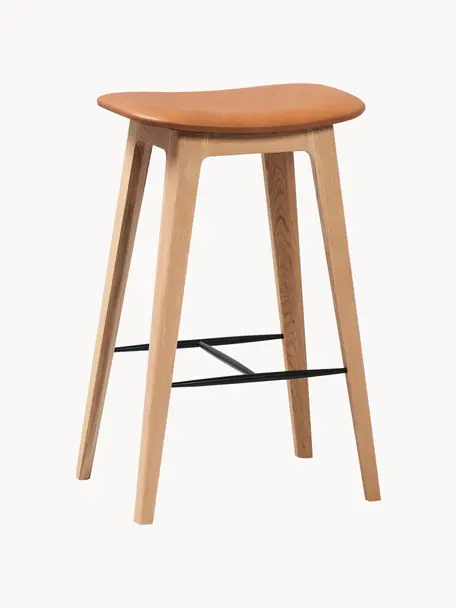 Barová židle z dubového dřeva Ultra, Světle hnědá kůže, dubové dřevo, Š 35 cm, V 73 cm