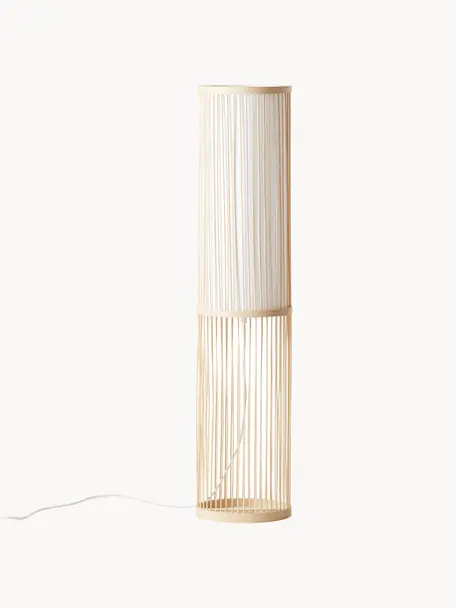 Kleine vloerlamp Nori van bamboehout, Diffuser: stof, Beige, H 91 cm