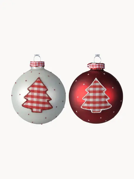 Kerstballen Vavo Ø 8 cm, 2 stuks, Wit, rood, Ø 8 cm