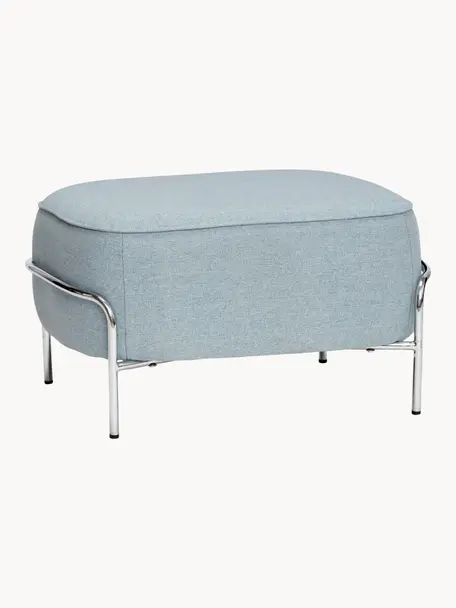 Pouf rembourré Kumo, Tissu bleu ciel, argenté, larg. 67 x haut. 37 cm