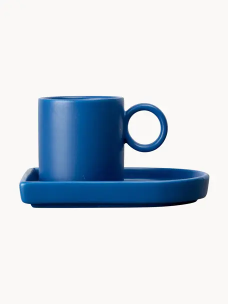 Porzellan-Espressotassen mit Untertassen Niki, 2 Stück, Porzellan, Blau, Ø 6 x H 6 cm, 80 ml