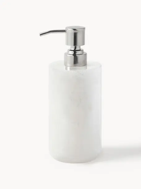 Seifenspender Valo aus Alabaster, Behälter: Alabaster, Pumpkopf: Kunststoff, Weiss, Ø 7 x H 18 cm