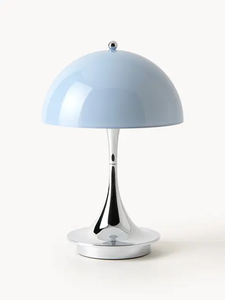 Mobiele dimbare LED tafellamp Panthella, H 24 cm, Lampenkap: acrylglas, Acrylglas lichtblauw, zilverkleurig, Ø 16 x H 24 cm