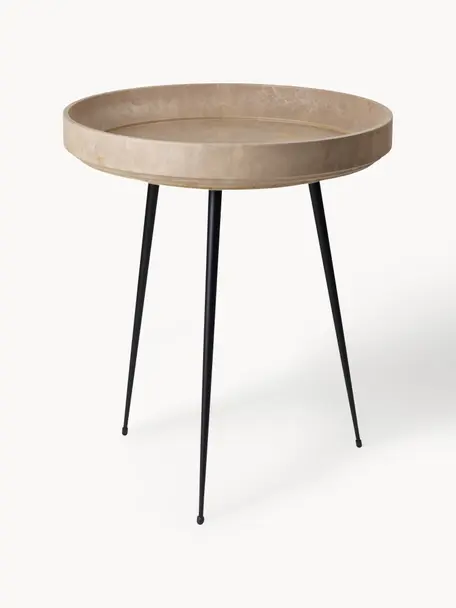 Ręcznie wykonany okrągły stolik pomocniczy z drewna dębowego Bowl, Blat: drewno dębowe z certyfika, Nogi: tworzywo sztuczne z recyk, Drewno dębowe lakierowane na beżowo, Ø 46 x W 55 cm
