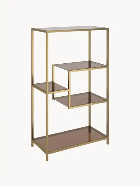 Metalen wandrek Loft, Frame: gepoedercoat metaal, Plank: veiligheidsglas, geverfd, Goudkleurig, bruin, B 60 cm x H 100 cm