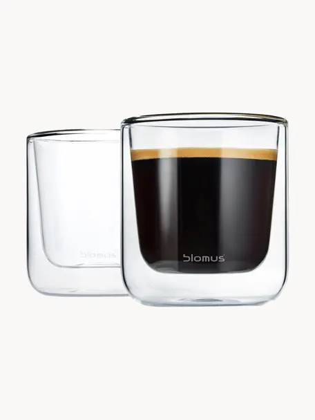 Bicchieri in vetro a doppia parete Nero 2 pz, Vetro, Trasparente, Ø 8 x Alt. 9 cm, 200 ml