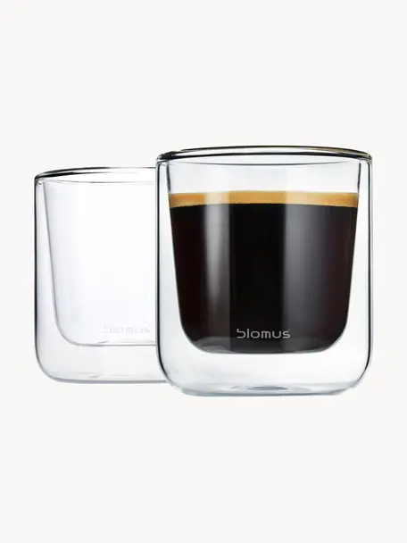 Doppelwandige Glas-Becher Nero, 2 Stück, Glas, Transparent, Ø 8 x H 9 cm, 200 ml