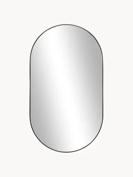 Specchio ovale da parete Lucia, Struttura: metallo rivestito Superfi, Retro: pannello di fibra a media, Nero, Larg. 40 x Alt. 70 cm